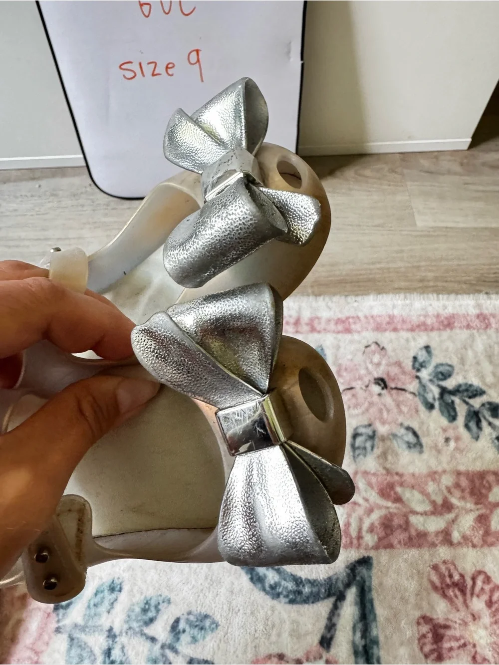 Mini Melissa Girls' Pearl Pink Mary Janes with Silver Bows
